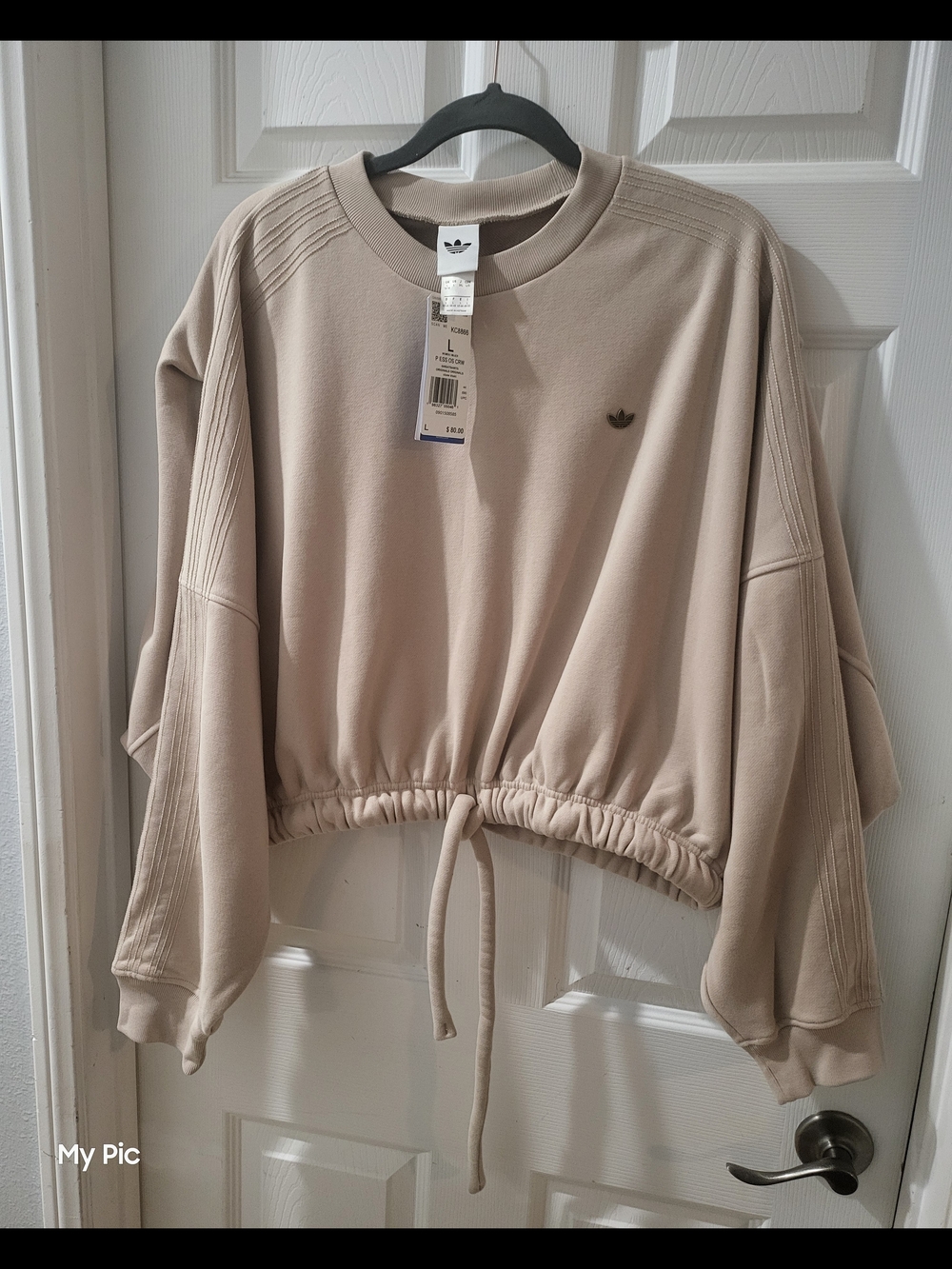 Adidas Beige/Cream Drawstring Cropped Crewneck Sweatshirt